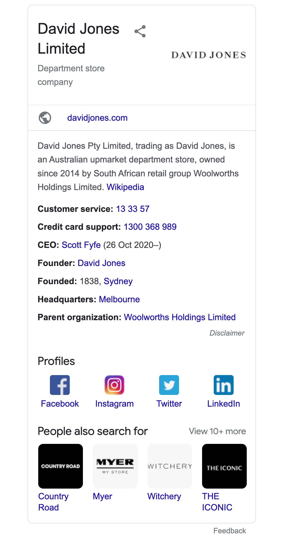 google knowledge panel david jones